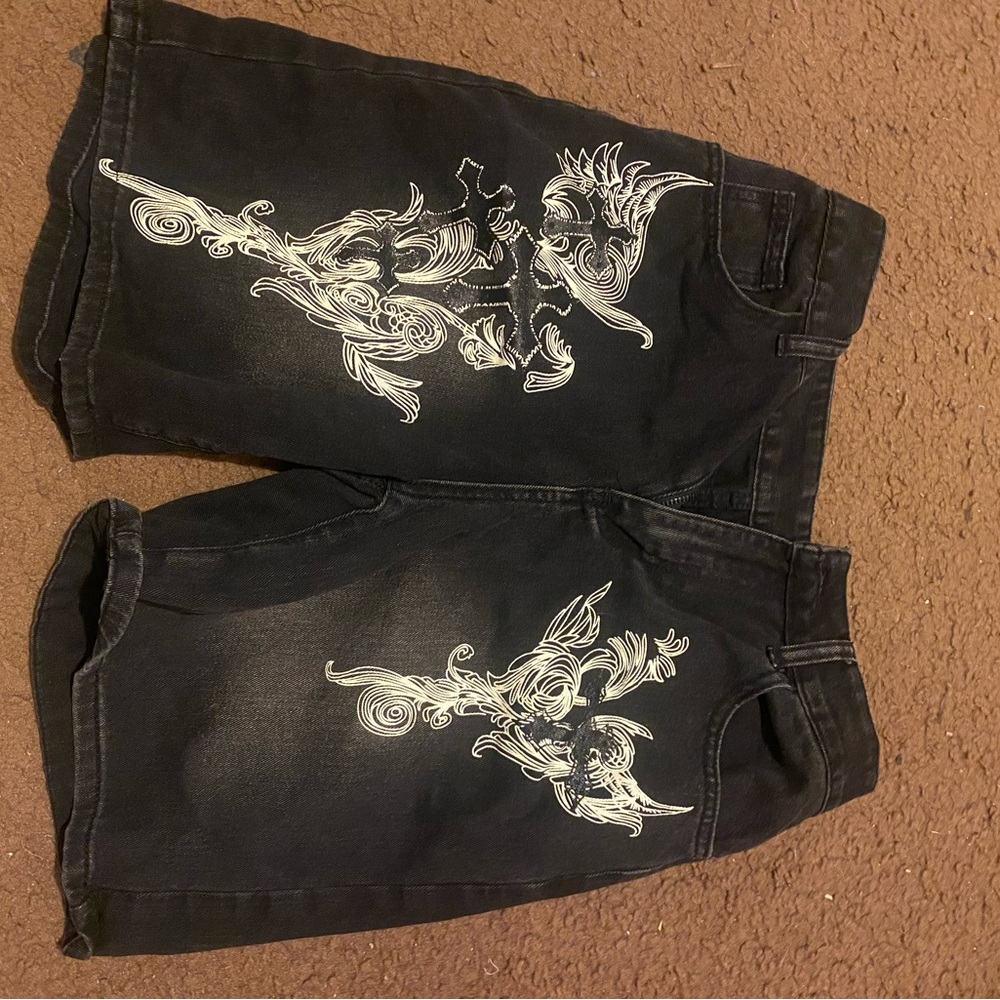 Route 66 camo Men's Jeans with SHEIN White and black Graphics jorts